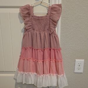 Pink and White Ruffled Kids Dress